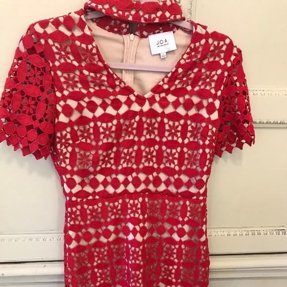 J.O.A. Dresses & Skirts - J.O.A Red Crochet Dress Excellent Condition Sz. S